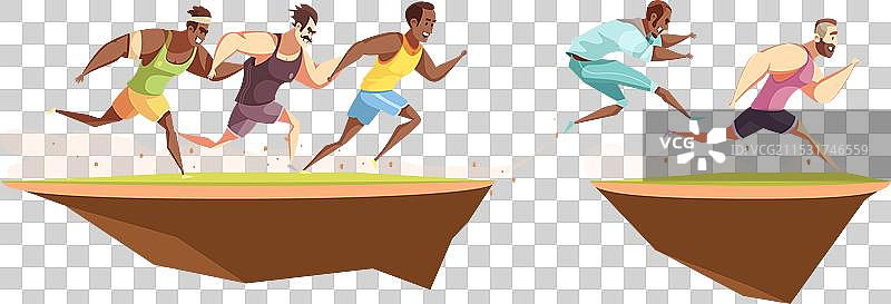 跑步者跳过沟渠的构图图片素材