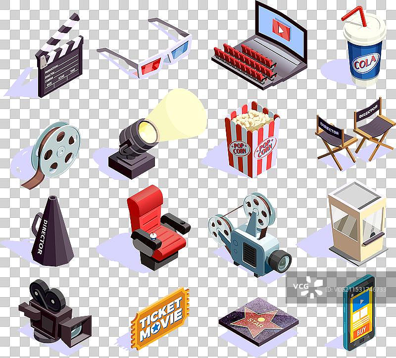电影院等距图标集图片素材
