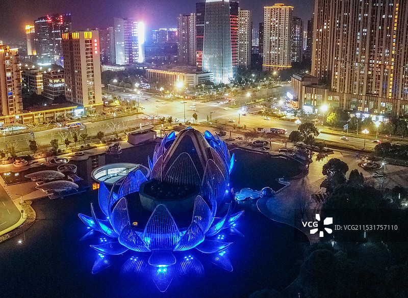 常州 武进市民广场夜景 凤凰谷 花园街 人保大厦 航拍图片素材