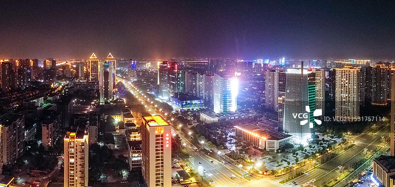常州 武进市民广场夜景 凤凰谷 花园街 人保大厦 航拍图片素材