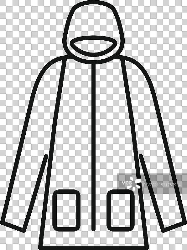 带帽防水夹克图标，细线风格图片素材