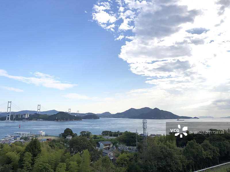 日本爱媛县来岛海峡大桥天际线风光图片素材