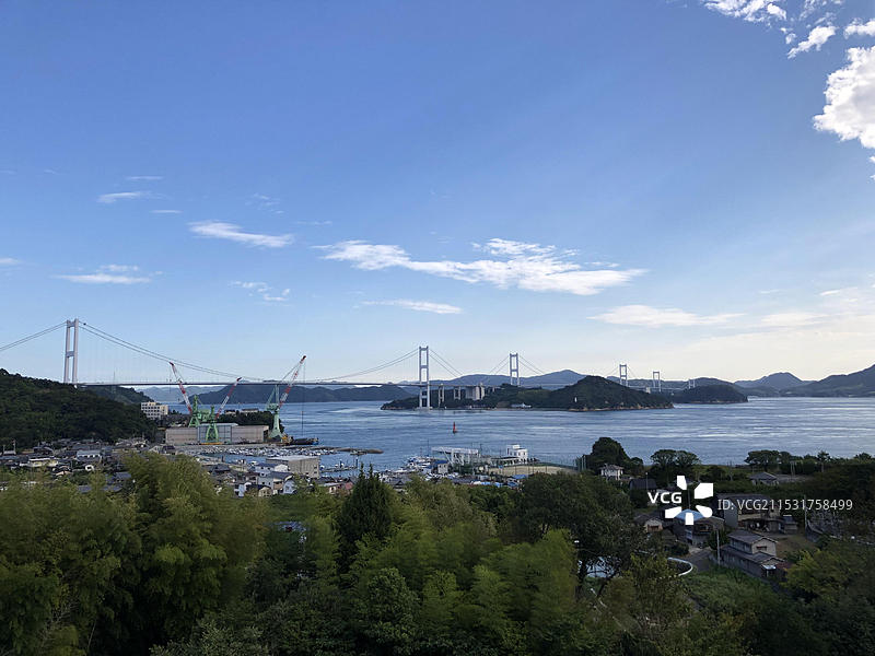 日本爱媛县来岛海峡大桥天际线风光图片素材