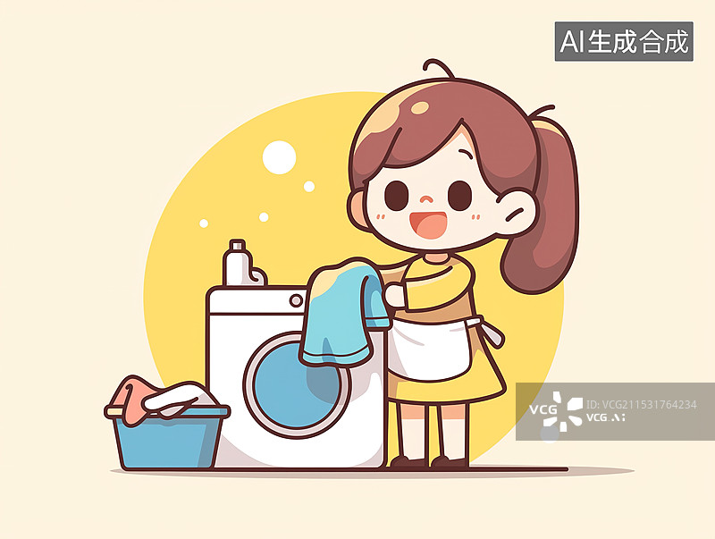 【AI数字艺术】用洗衣机洗衣服的人图片素材