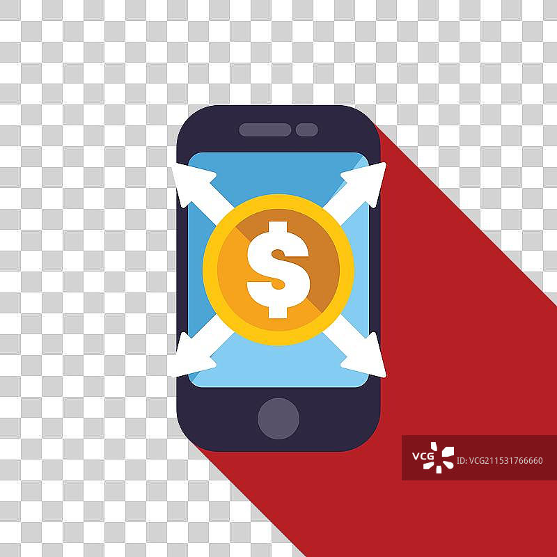 手机显示带箭头的美元硬币图片素材