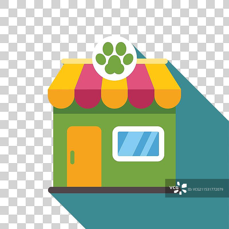 宠物店建筑外观，带有爪印标志的平面图图片素材