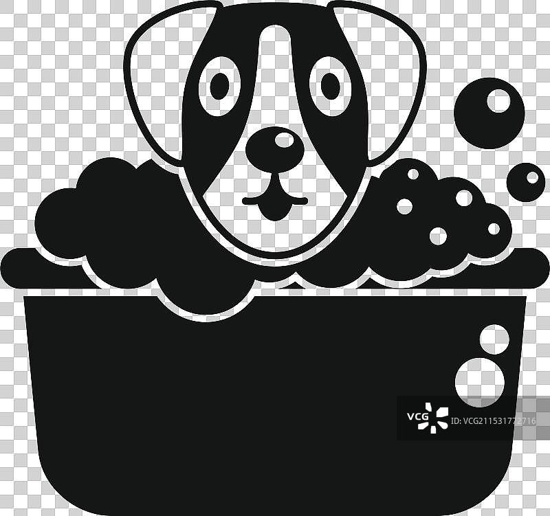 可爱的小狗在盆里享受洗澡时间的图标图片素材