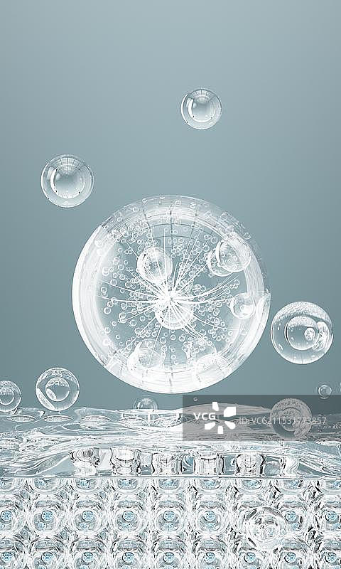 蓝色的微观分子结构3D渲染图片素材