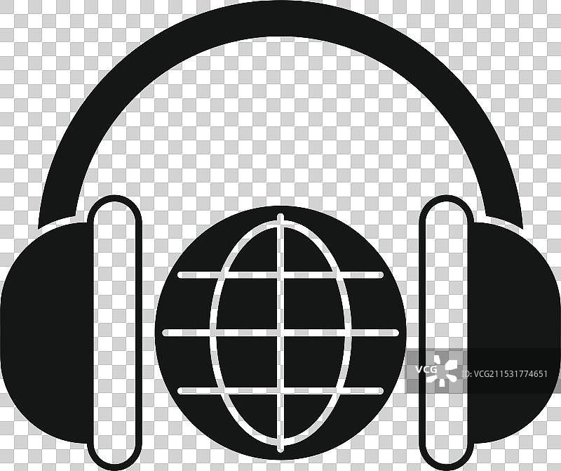 耳机覆盖地球，象征全球音频图片素材