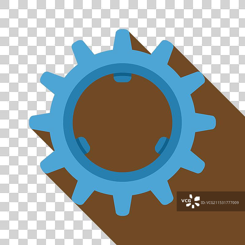 蓝色齿轮在棕色背景上投下长长的阴影图片素材