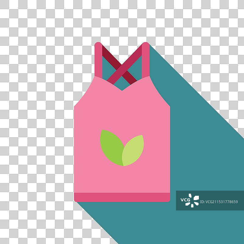 粉色背心上印有绿色叶子标志，代表环保。图片素材