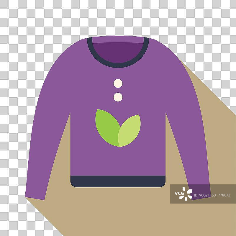 紫色毛衣上有绿色叶子的图案，象征着图片素材