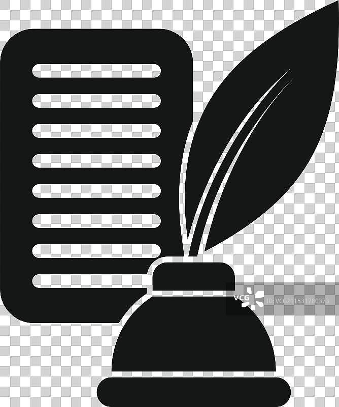 羽毛笔浸入墨水瓶旁边的有线纸图片素材