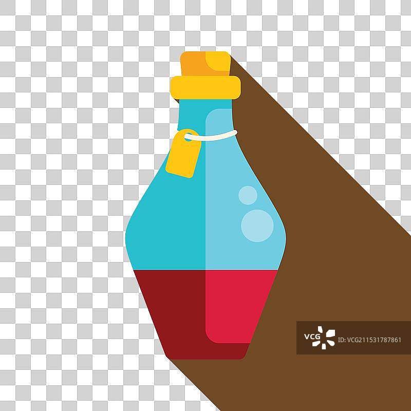 蓝色玻璃瓶装有红色药水，瓶口塞着软木塞图片素材