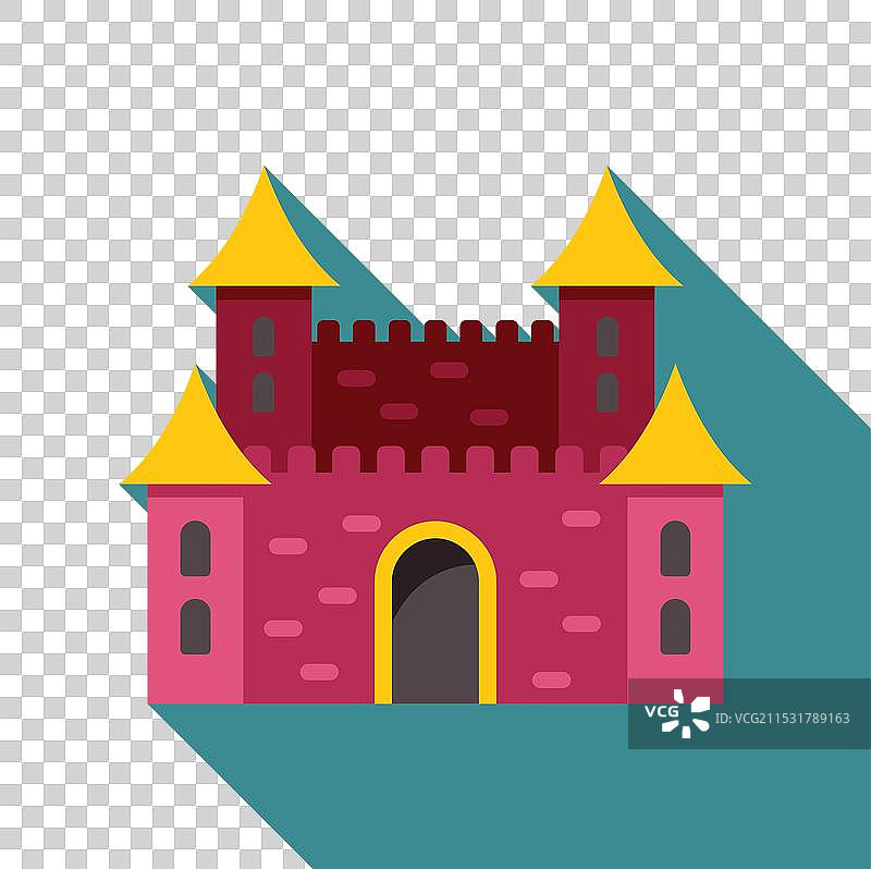 高耸的中世纪城堡，黄色屋顶。图片素材