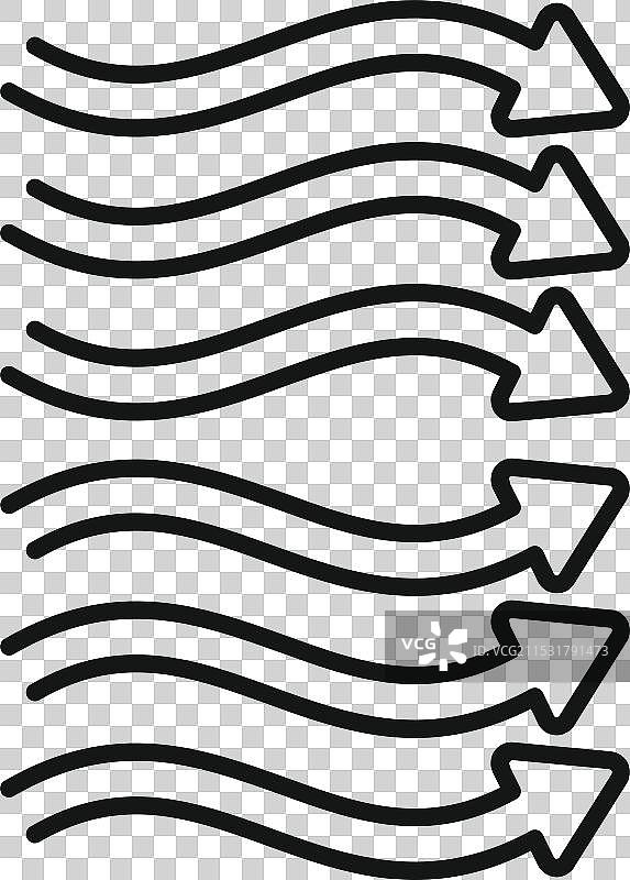 多个波浪形箭头指向相同方向图片素材