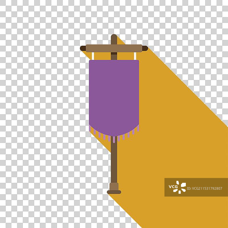 紫色横幅悬挂在木横杆上，长长的。图片素材