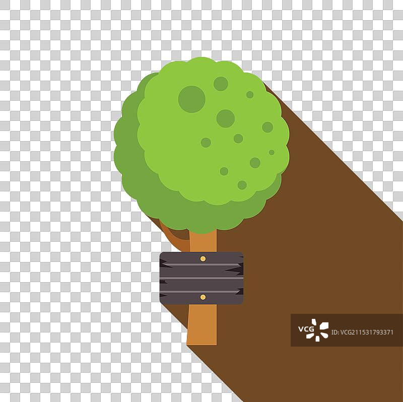 从下方视角展示的绿色树木和木制标牌图片素材