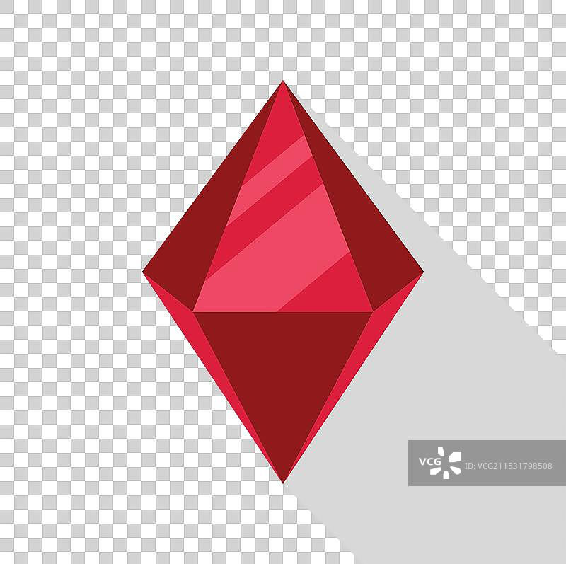 红色钻石在白色背景上投射出长长的阴影图片素材