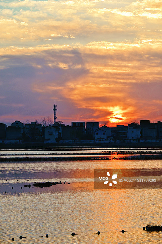 龙湖晨霞图片素材