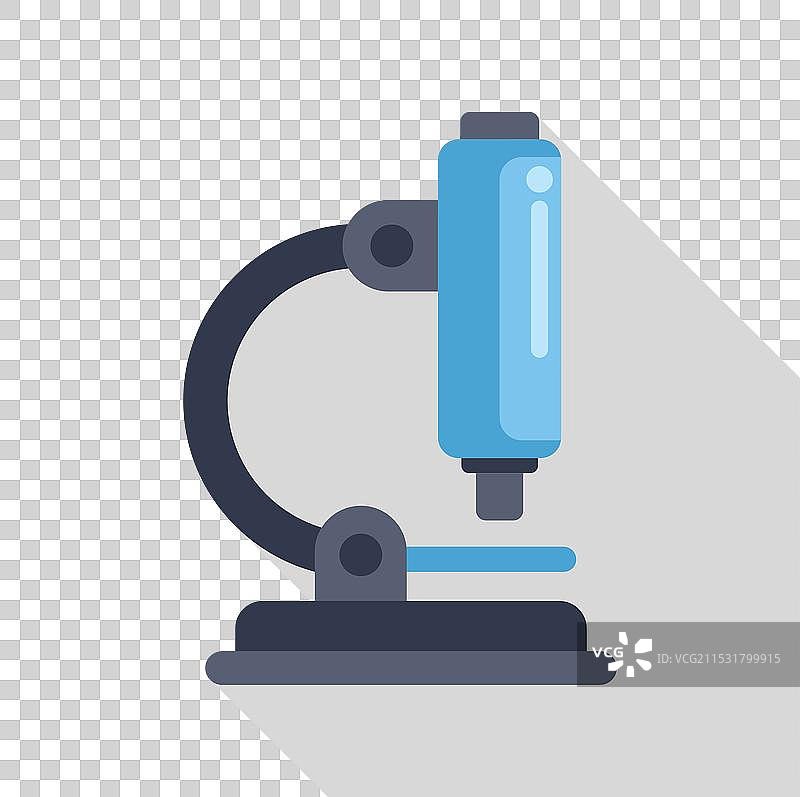 蓝色显微镜放在桌子上，旁边有长物体图片素材