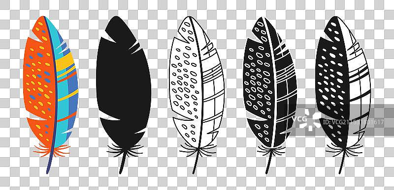 羽毛线性图标卡通符号集风格化图片素材