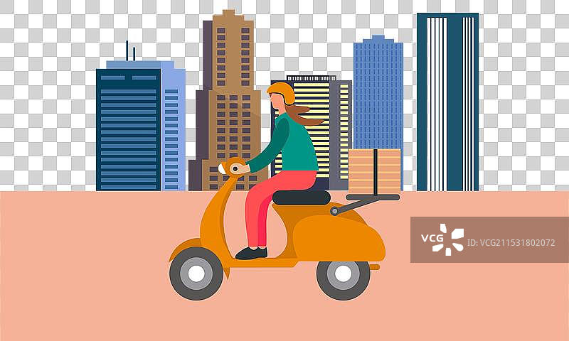 卡通披萨快递员骑着滑板车送披萨图片素材