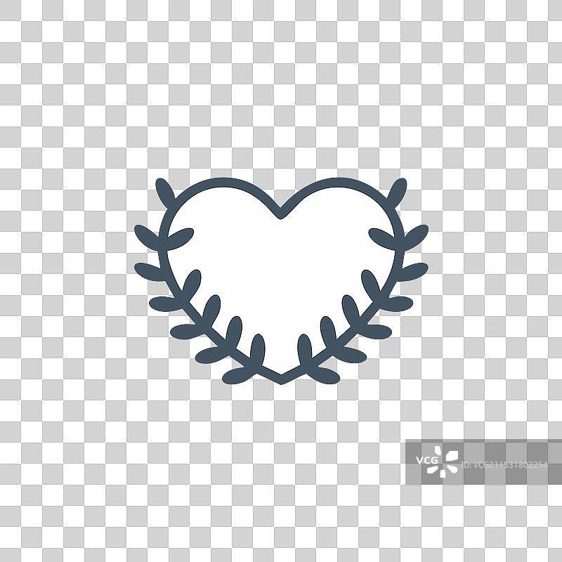 带月桂花环的心形线条图标概念图片素材