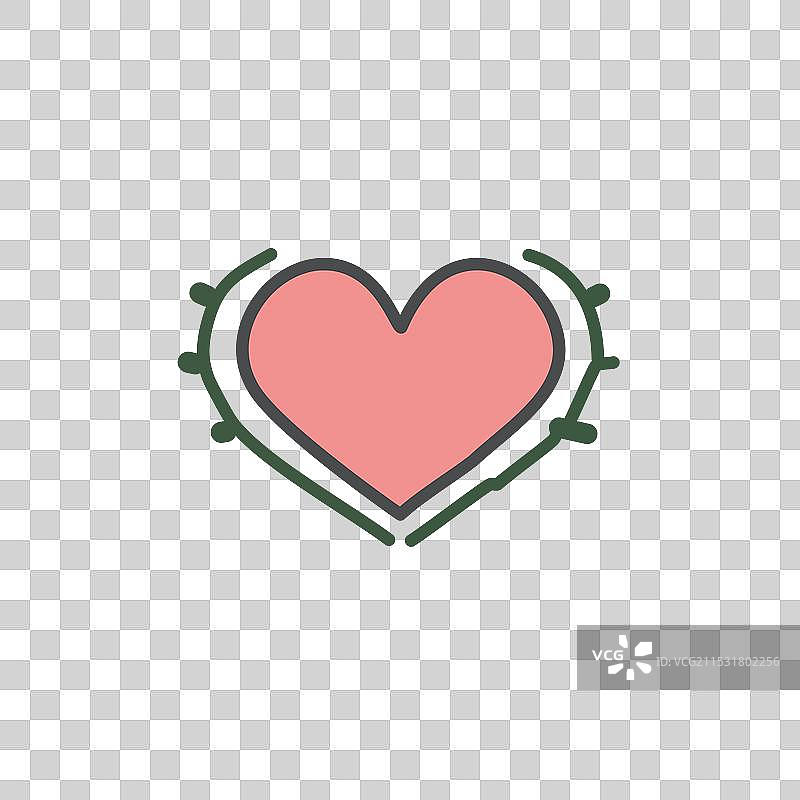 带皇冠的心形图标，细线风格图片素材