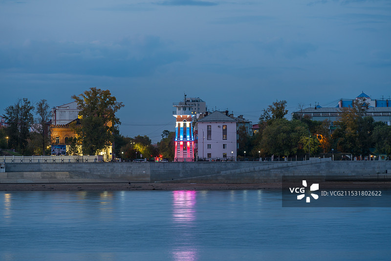 俄罗斯哈巴罗夫斯克市（伯力）市夜景风光图片素材