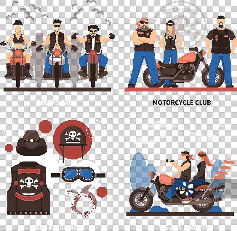 摩托车骑士概念图标集图片素材