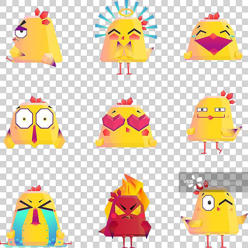 搞笑的鸡卡通角色图标集图片素材