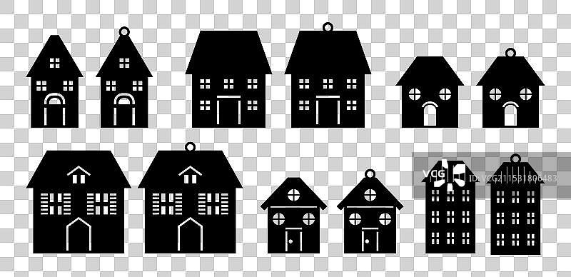 圣诞房屋装饰剪影模板图片素材