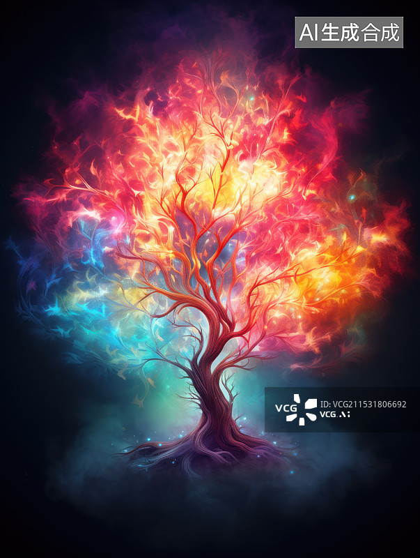 【AI数字艺术】梦幻火焰树图片素材