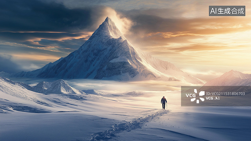 【AI数字艺术】雪山徒步图片素材