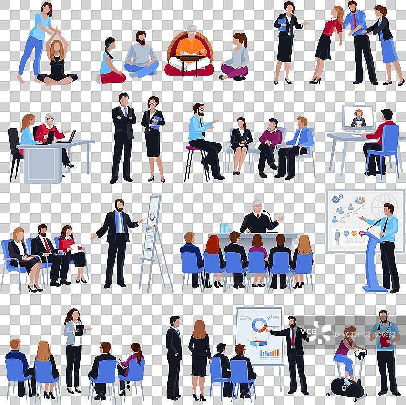 教练、辅导、门徒训练扁平图标集图片素材