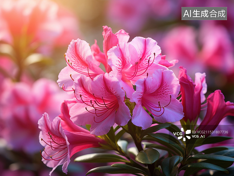 【AI数字艺术】公园里粉红色开花植物的特写镜头图片素材