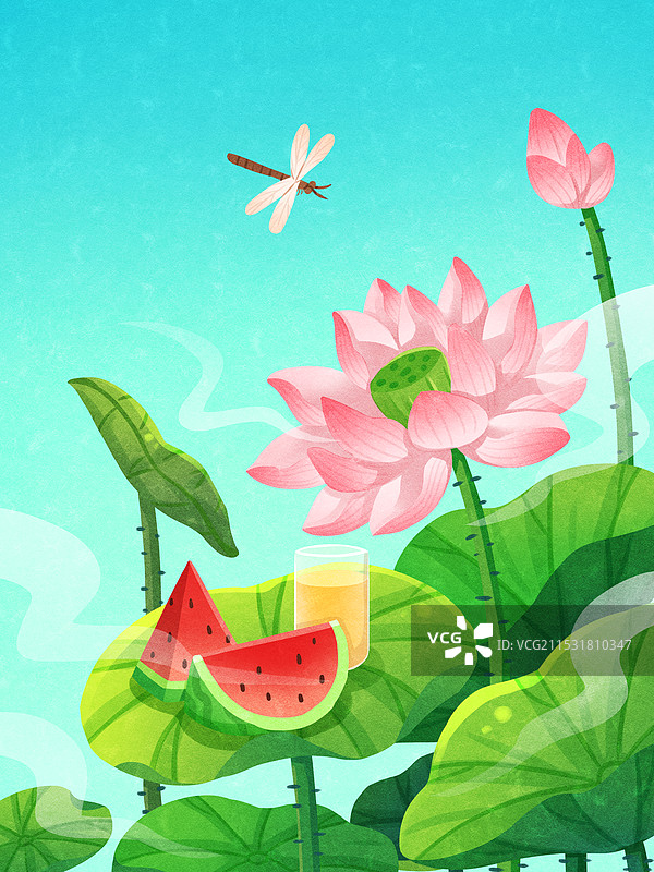 荷花西瓜蜻蜓立夏节气图片素材