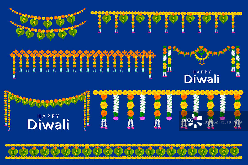 花环装饰的门帘，祝您排灯节快乐图片素材