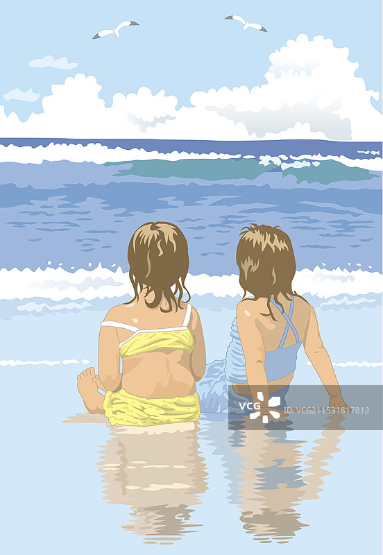 孩子们在海里玩耍图片素材