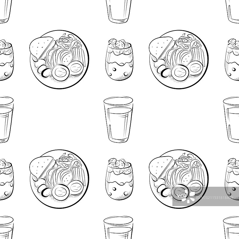 无缝图案线条艺术元素 - 食物图片素材