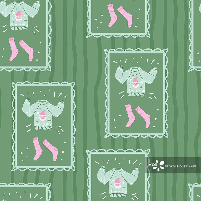 丑陋毛衣和袜子的无缝冬季图案图片素材