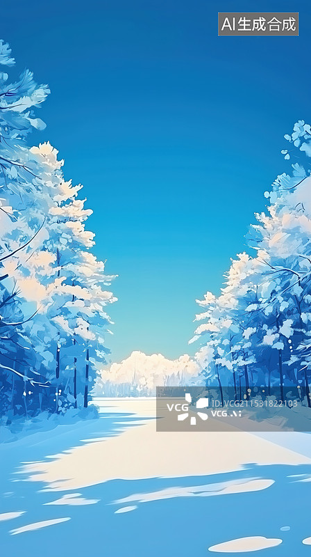 【AI数字艺术】冬季雪景插画图片素材