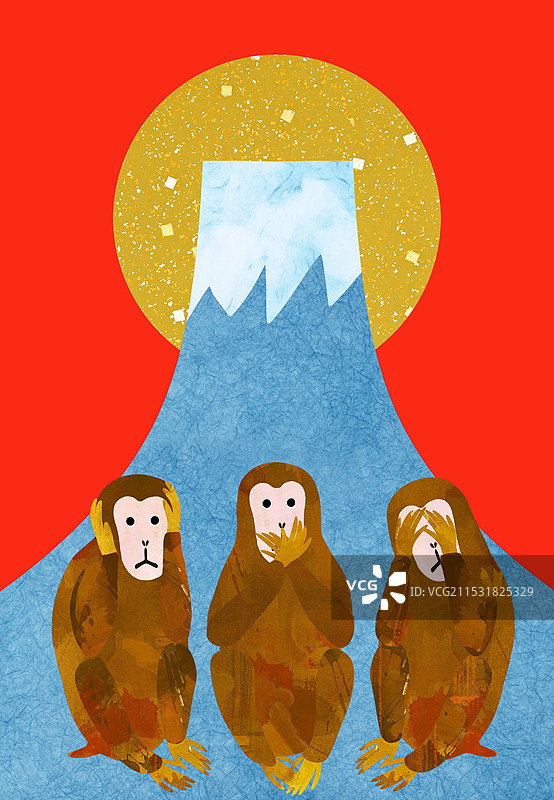 不见邪恶，不听邪恶，不说邪恶，和山。图片素材