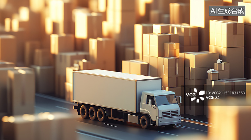 【AI数字艺术】物流货物运输配送中心3D微缩场景图片素材