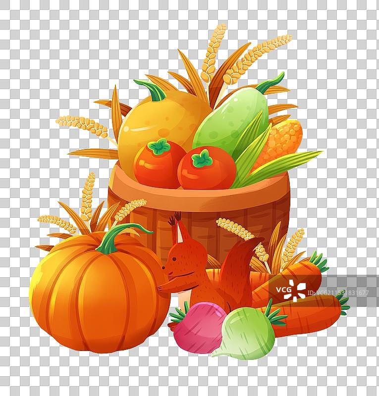 立秋秋分南瓜松鼠农产品元素图片素材