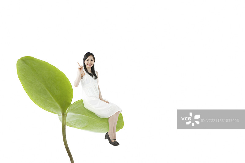 坐在双叶上的女人图片素材