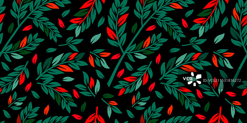 绿色和红色无缝深色背景的树枝图片素材
