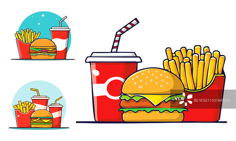 快餐套餐：汉堡、薯条和饮料图片素材