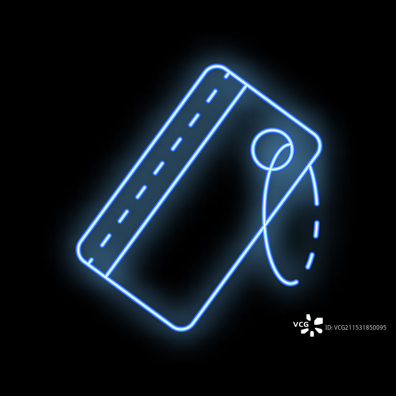 霓虹蓝色标签图标在黑色背景下发光图片素材